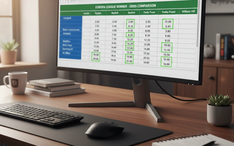 Pantalla de ordenador mostrando tabla comparativa de cuotas de diferentes casas de apuestas