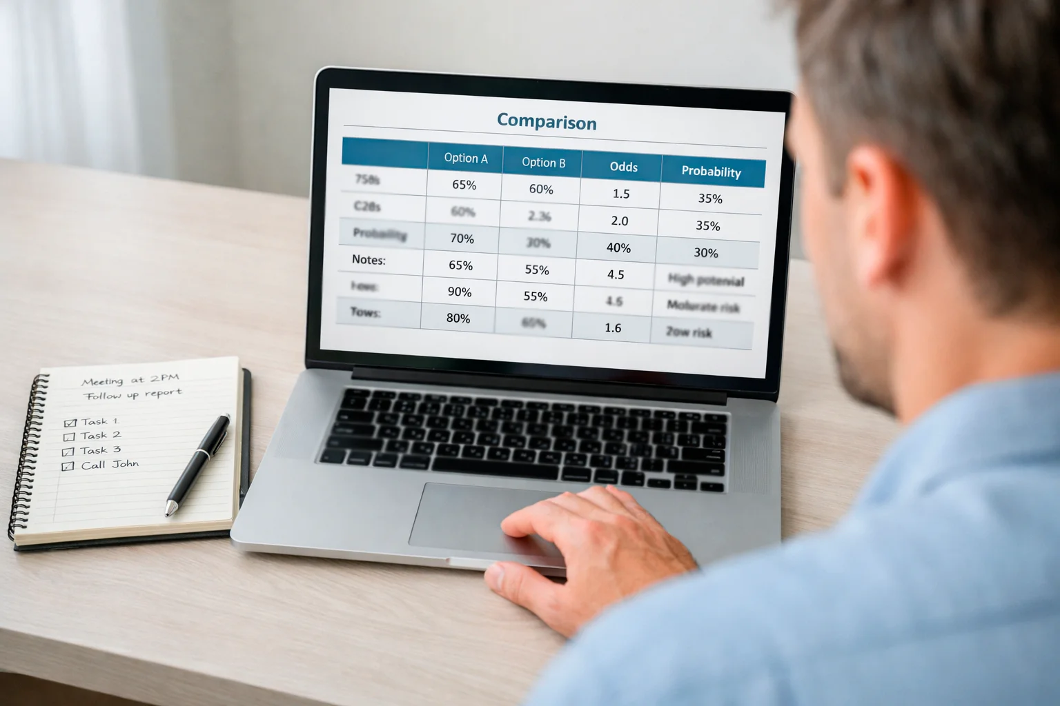 Persona analizando cuotas deportivas en una pantalla de ordenador portátil